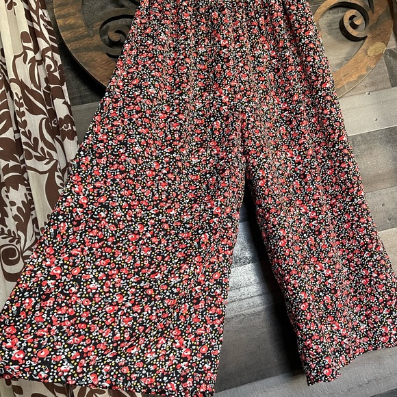 Floral Wide Leg Pants by Eyeshadow Black Red Yellow Flowers Elastic Waist - Picture 4 of 16